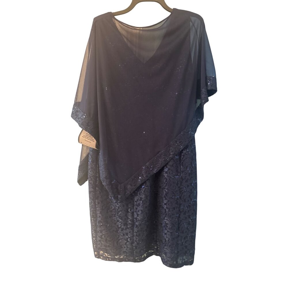 NWT Navy Blue Sequin Asymmetrical Overlay Dress Wedding MOB Holiday Formal Sz 14